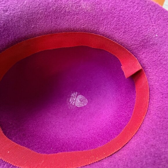 Vintage Magenta Wool Wide Brim Hat with Feather Accent Elegant 1950s 1960s Style main image 7